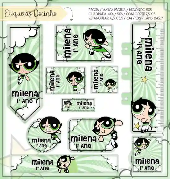 Etiqueta escolar personalizada tema Docinho em adesivo para caderno e lápis para imprimir e editar