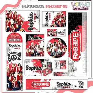 Etiqueta escolar personalizada tema Rebelde em adesivo para caderno e lápis para imprimir e editar