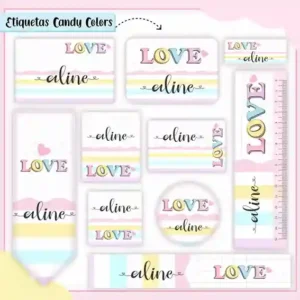 Etiqueta Escolar Personalizado Candy Colors