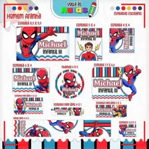 Etiqueta escolar personalizada Homem-Aranha em adesivo para caderno e lápis para imprimir e editar