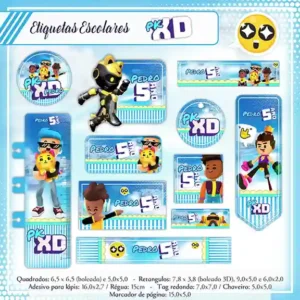 Etiqueta escolar personalizada PK XD menino em adesivo para caderno e lápis para imprimir e editar