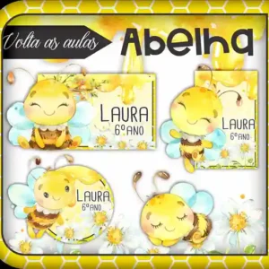 Etiqueta escolar personalizada tema Abelhinha em adesivo para caderno e lápis para imprimir e editar