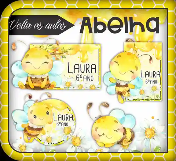 Etiqueta escolar personalizada tema Abelhinha em adesivo para caderno e lápis para imprimir e editar