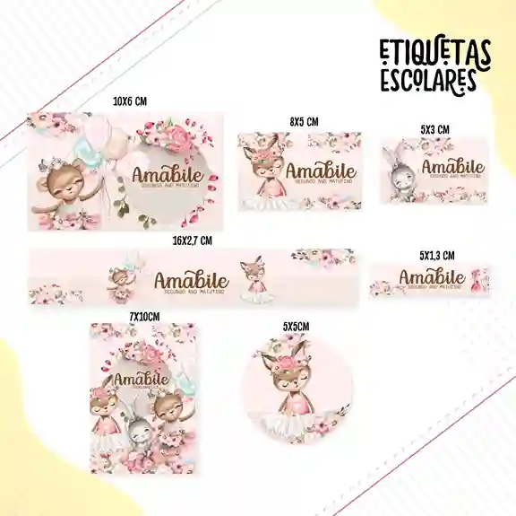 Kit de etiqueta escolar personalizada no tema Ballet no formato Studio em alta resolução para cadernos e livros.