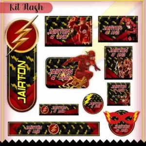 Etiqueta escolar personalizada tema Flash em adesivo para caderno e lápis para imprimir e editar