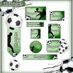 Etiqueta escolar personalizada tema futebol em adesivo para caderno e lápis para imprimir e editar