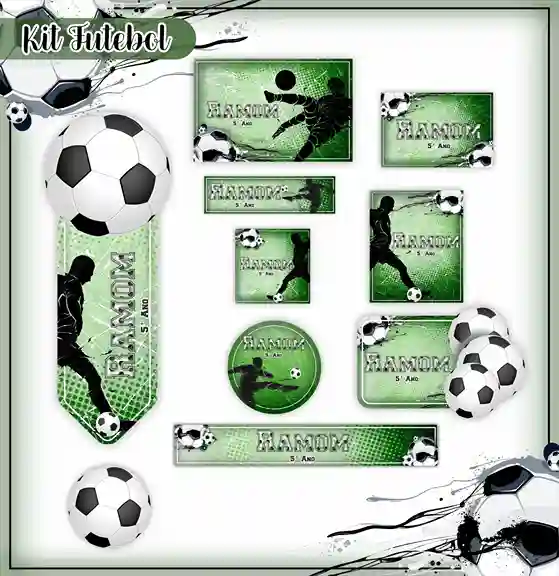 Etiqueta escolar personalizada tema futebol em adesivo para caderno e lápis para imprimir e editar