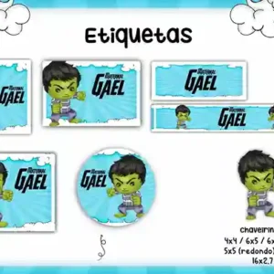 Etiqueta escolar personalizada tema Hulk em adesivo para caderno e lápis para imprimir e editar