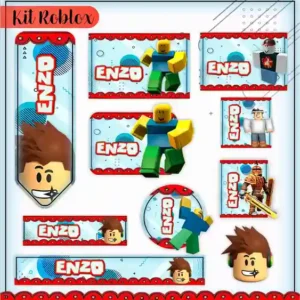Etiqueta escolar personalizada tema roblox em adesivo para caderno e lápis para imprimir e editar