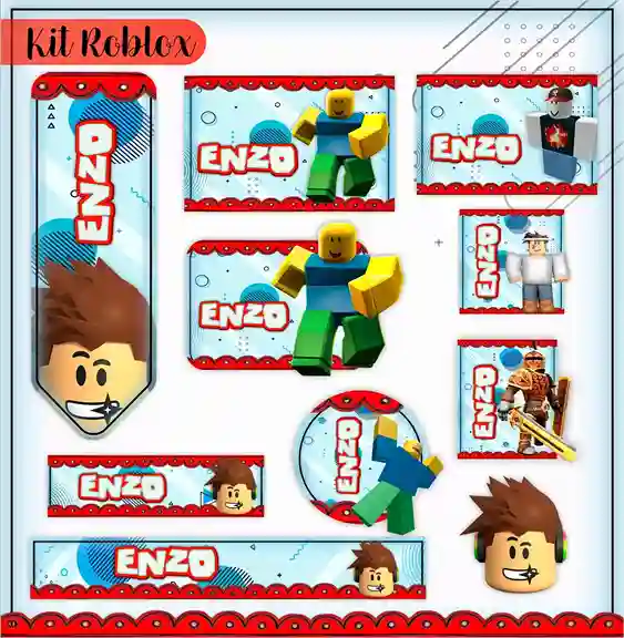 Etiqueta escolar personalizada tema roblox em adesivo para caderno e lápis para imprimir e editar