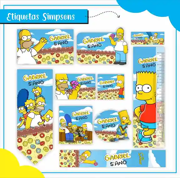 Etiqueta escolar personalizada tema Simpsons em adesivo para caderno e lápis para imprimir e editar