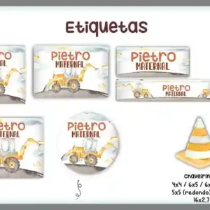 Kit de etiqueta escolar personalizada no tema Trator no formato Studio em alta resolução para cadernos e livros.