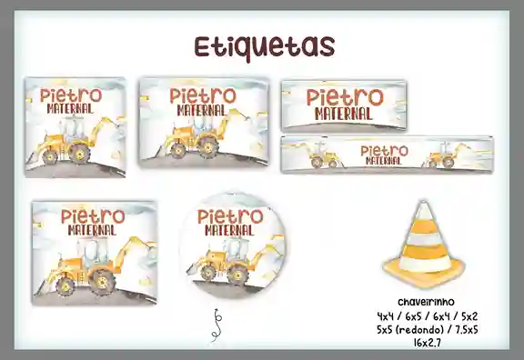 Kit de etiqueta escolar personalizada no tema Trator no formato Studio em alta resolução para cadernos e livros.