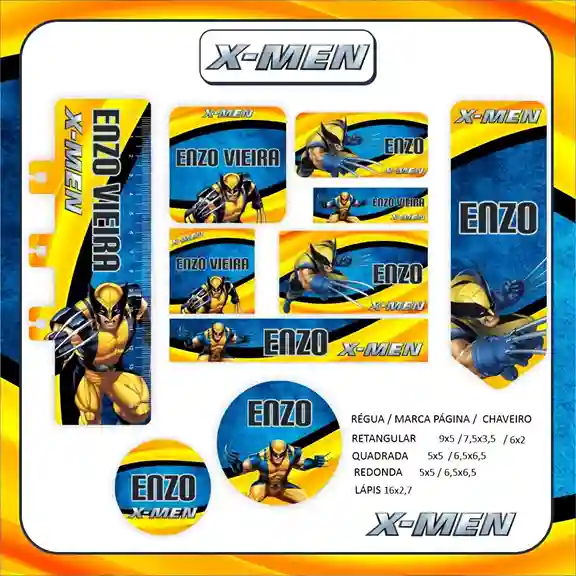 Kit de etiqueta escolar personalizada no tema Wolverine no formato Studio em alta resolução para cadernos e livros.
