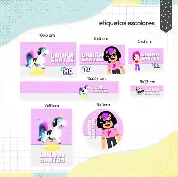 Etiqueta escolar PK XD em adesivo para caderno e lápis para imprimir e editar