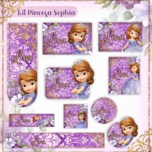 Kit de etiquetas escolares para imprimir no tema Princesa Sofia em alta resolução para cadernos e livros.