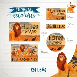 Etiqueta escolar Rei Leão para imprimir em adesivo para caderno e lápis para editar e organizar