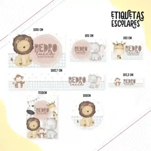 Etiqueta escolar safari para editar e imprimir em adesivo para caderno e lápis para organizar