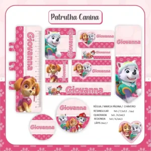 Kit de etiquetas escolares no tema Skye e Everest nos formatos Studio, PNG e PDF em alta resolução para cadernos.