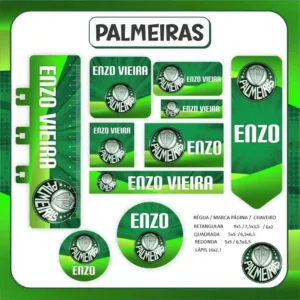 Kit de etiquetas escolares para imprimir tema Palmeiras em alta resolução para cadernos, livros e materiais.