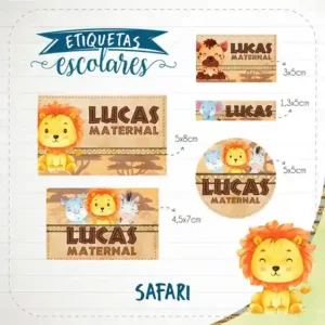 Kit de etiqueta escolar para imprimir no tema Safari em alta resolução para cadernos, livros e papéis.