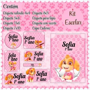 Kit de etiquetas escolares no tema Skye nos formatos Studio, PNG e PDF em alta resolução para cadernos e materiais.