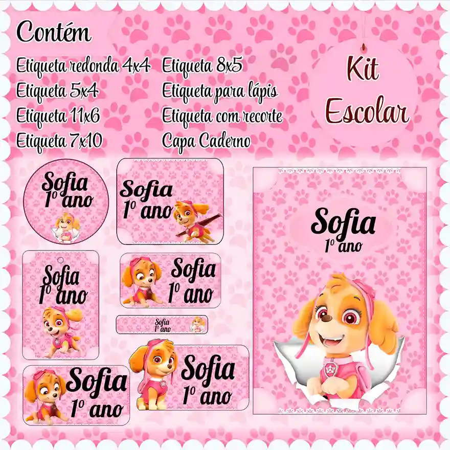 Kit de etiquetas escolares no tema Skye nos formatos Studio, PNG e PDF em alta resolução para cadernos e materiais.