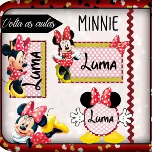 Etiqueta personalizada Minnie Vermelha em adesivo para caderno e lápis para imprimir e editar
