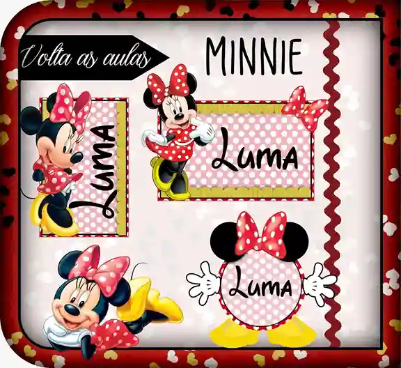 Etiqueta personalizada Minnie Vermelha em adesivo para caderno e lápis para imprimir e editar