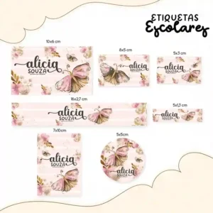 Kit de etiqueta escolar para imprimir no tema Borboleta Lilás em alta resolução para cadernos, livros e papéis.