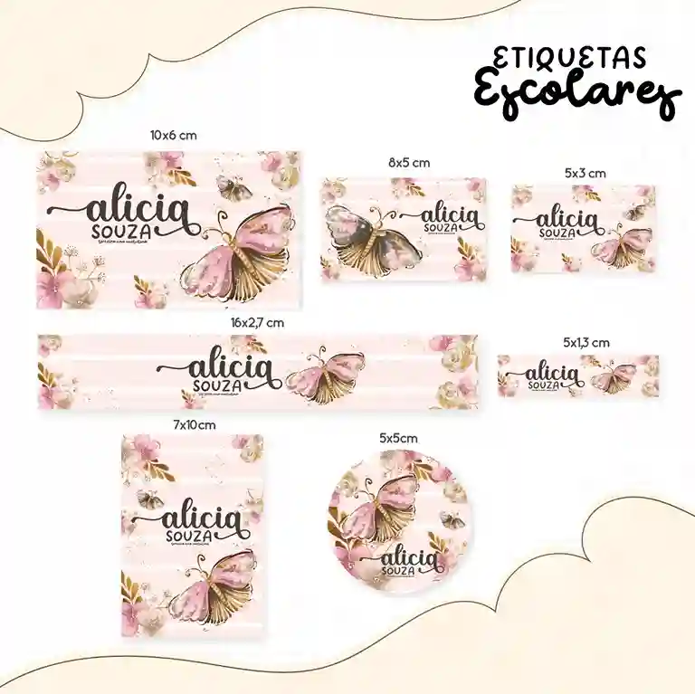 Kit de etiqueta escolar para imprimir no tema Borboleta Lilás em alta resolução para cadernos, livros e papéis.