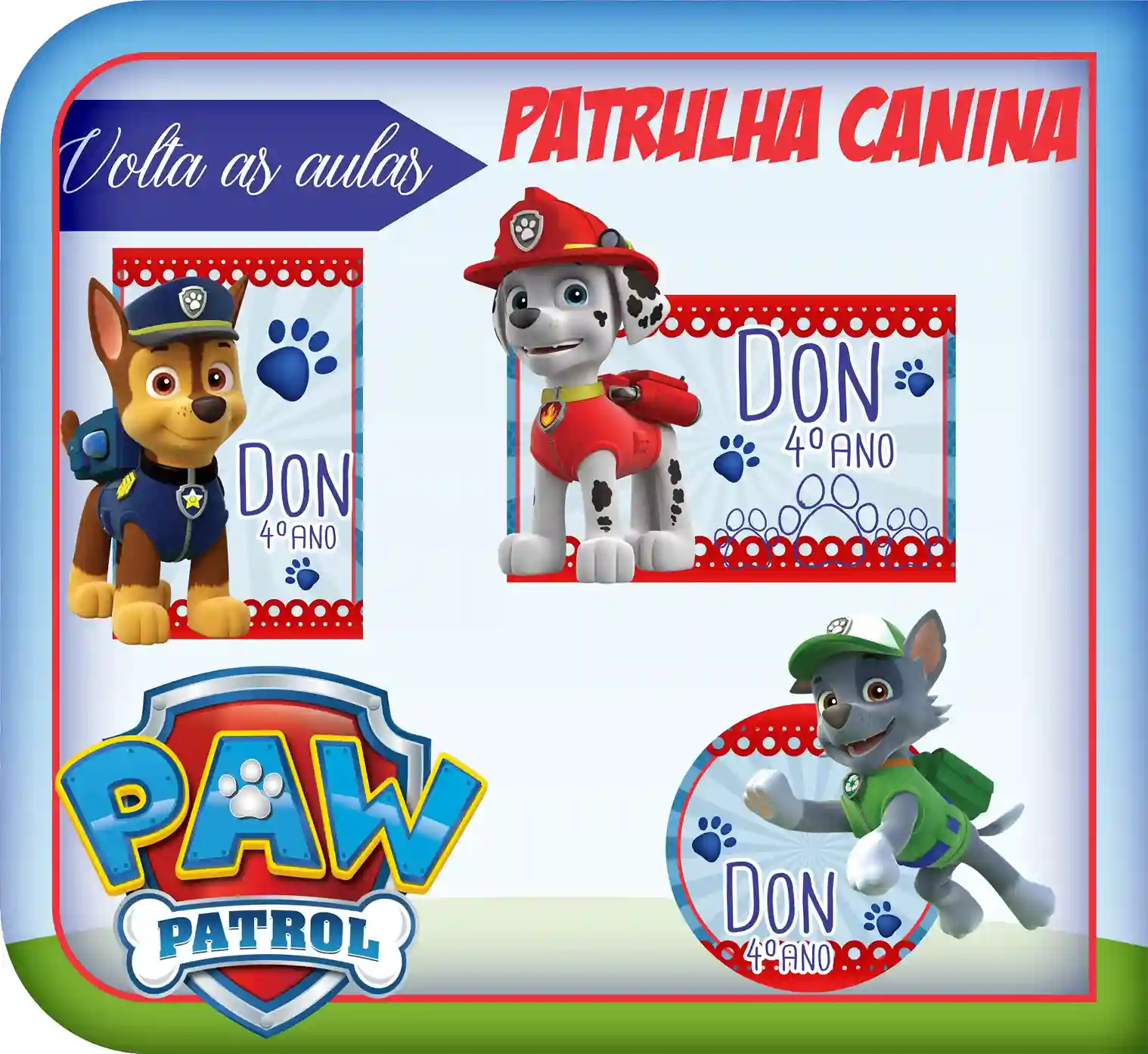 Kit de etiquetas no tema Patrulha Canina nos formatos Studio, PNG e PDF em alta resolução para personalizados e corte.