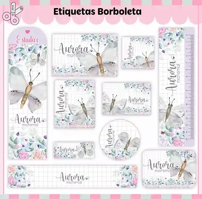Etiquetas escolares personalizadas borboletas