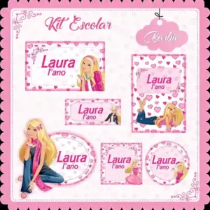 Kit de etiquetas escolares para imprimir no tema Barbie em alta resolução para cadernos, livros e papéis.