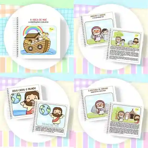 Histórias da Bíblia infantil para imprimir em caderno de anotações com capa em PNG e miolo em PDF