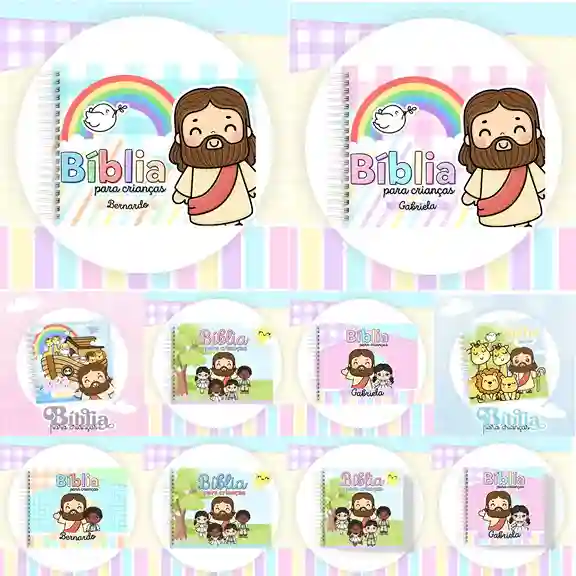 Caderno histórias da Bíblia infantil para imprimir em caderno de anotações com capa em PNG e miolo em PDF