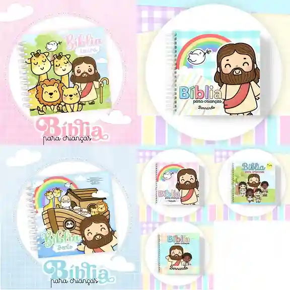Histórias da Bíblia infantil para imprimir em caderno de anotações com capa em PNG e miolo em PDF