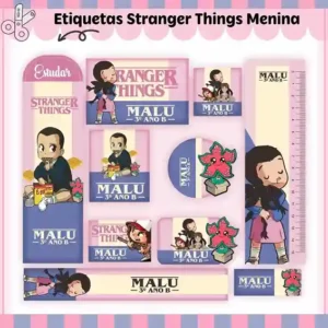 Kit de adesivo digital escolar no tema Stranger Things no formato Studio em alta resolução para cadernos e materiais.
