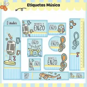 Kit Adesivo Escolar Musica Studio, Png e Pdf