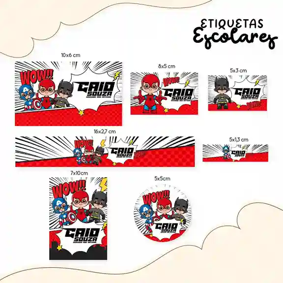 Kit Adesivo Escolar Personalizado Super Heróis