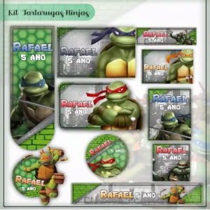 Kit de adesivo escolar no tema Tartarugas Ninjas no formato Studio em alta resolução para cadernos e livros.