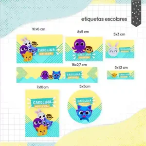 Kit de etiqueta escolar para imprimir no tema Bolofofos no formato Studio em alta resolução para cadernos e livros.
