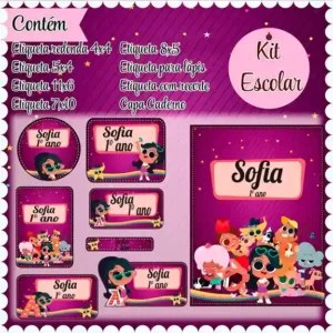 Kit etiqueta escolar personalizada Anittinha em adesivo para caderno e lápis para imprimir e editar