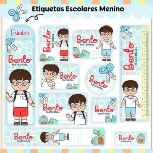 Kit etiqueta escolar personalizado aluninhos em adesivo para caderno e lápis para imprimir e editar