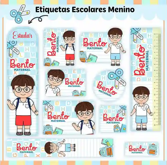 Kit etiqueta escolar personalizado aluninhos em adesivo para caderno e lápis para imprimir e editar