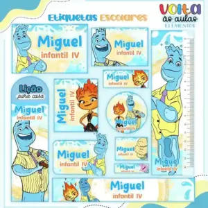 Kit de etiqueta escolar personalizada no tema Elementos no formato Studio para cadernos e livros escolares.