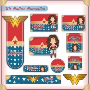 Kit Etiqueta Escolar Tema Mulher Maravilha