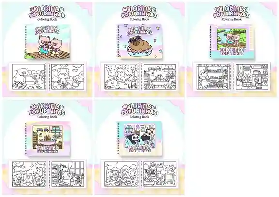 Livro de colorir e pintar Bichinhos da Floresta para imprimir em caderno digital com capa em PNG e miolo em PDF