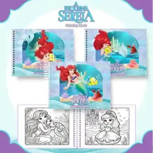 Livro de colorir e pintar Pequena Sereia Ariel para imprimir em caderno digital com capa em PNG e miolo em PDF