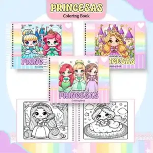 Livro de colorir e pintar Princesas da Disney para imprimir em caderno digital com capa em PNG e miolo em PDF